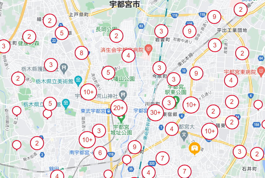 宇都宮周辺のWi-Fi設置マップ